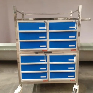 Silver SS 304 Medicine Trolley With 12 Drawer, For Hospital / Clinic